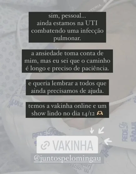 Filha de Mingau mostra rosto do pai pela 1ª vez após internação; veja