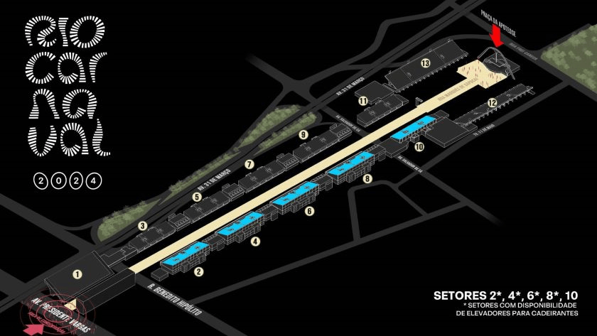 Mapa de setores da Marquês de Sapucaí, no Rio de Janeiro