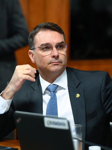 O senador Flávio Bolsonaro em reunião da comissão de Segurança Pública