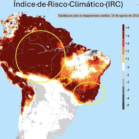 Mapa mostra situação de risco climático de queimadas e seca