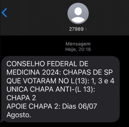 Médicos recebem mensagem orientando voto para eleição do CFM em São Paulo