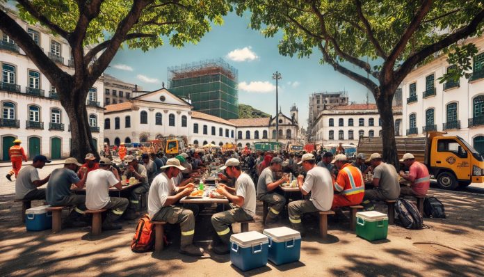 Trabalhadores almoçando no Rio de Janeior