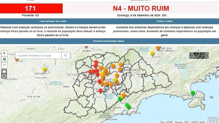 Mapa de qualidade do ar da Cetesb