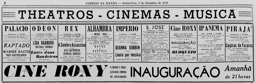 01 inaguracao correio da manha 02 09 1938 Do Cine Roxy ao Roxy Dinner Show: memórias de um cine-palácio.